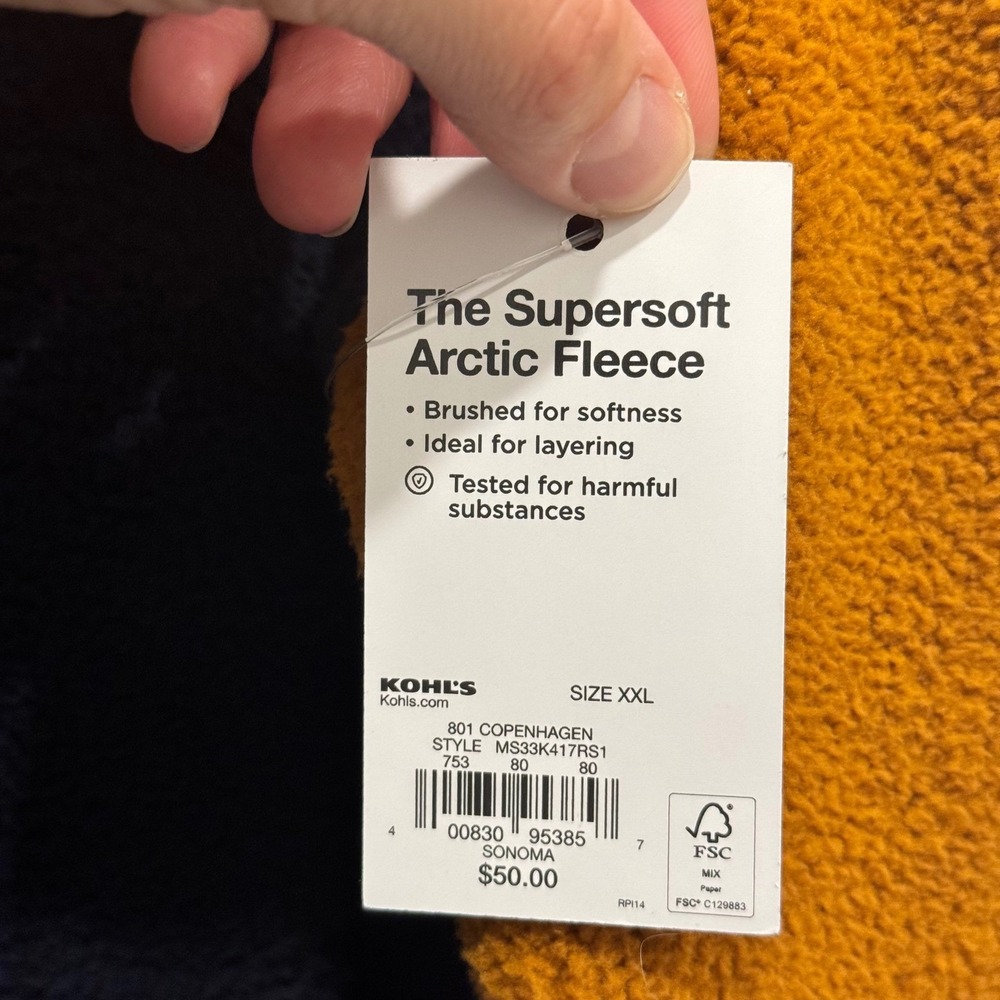 Sonoma‎ Men's XXL Supersoft Arctic Fleece 1/4 Zip Pullover in Rust / Navy – NWT - Picture 4 of 9